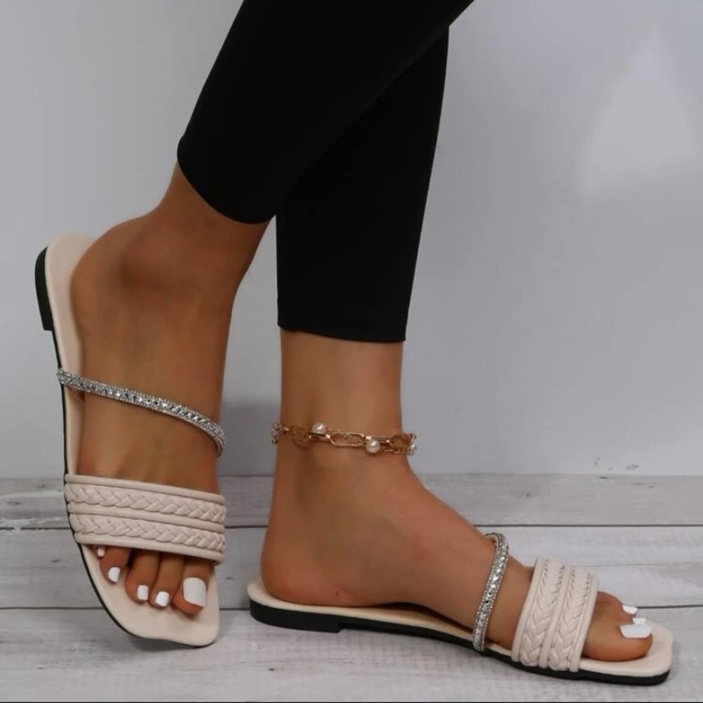 Rhinestone braided detail slide sandals
